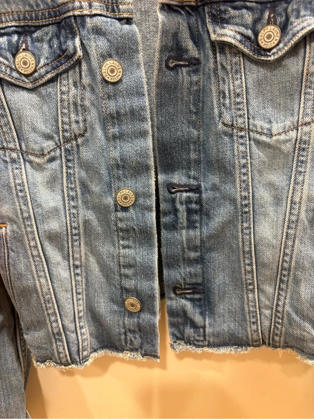 Polo Ralph Lauren Girls Denim Jacket Size 150 Raw Hem Logo Back